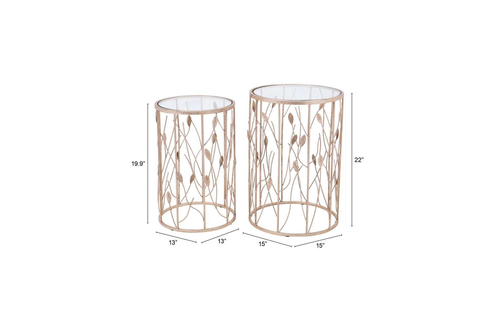 Set of 2 Sage Side Tables Clear & Gold