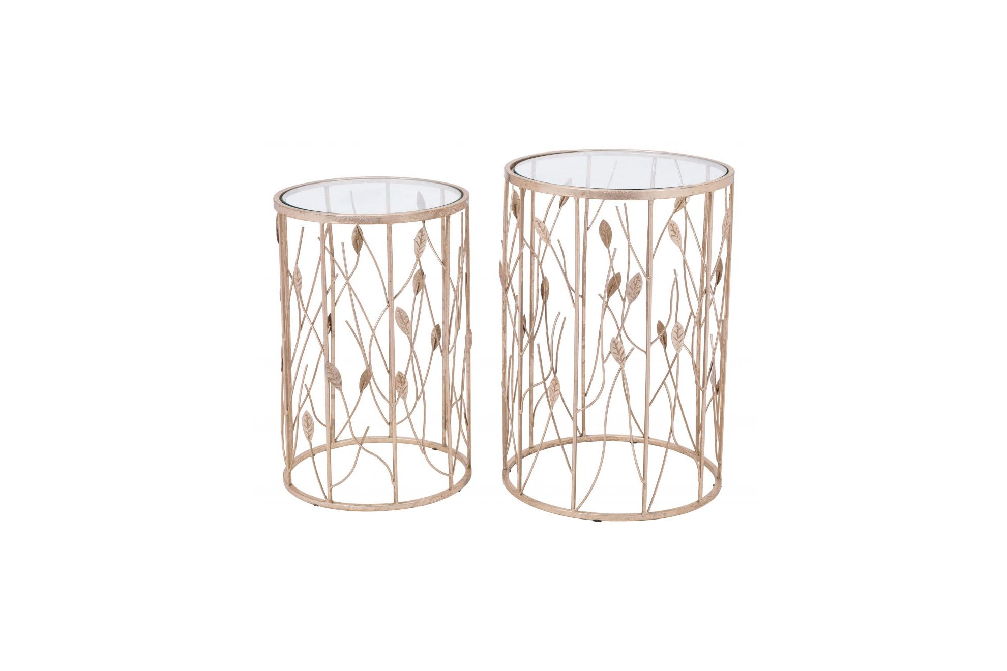 Set of 2 Sage Side Tables Clear & Gold