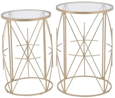 Set of 2 Hadrian Side Tables Gold & Clear