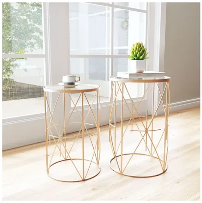 Set of 2 Hadrian Side Tables Gold & Clear