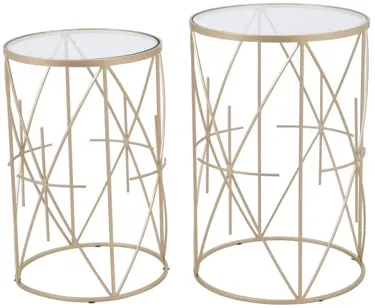 Set of 2 Hadrian Side Tables Gold & Clear