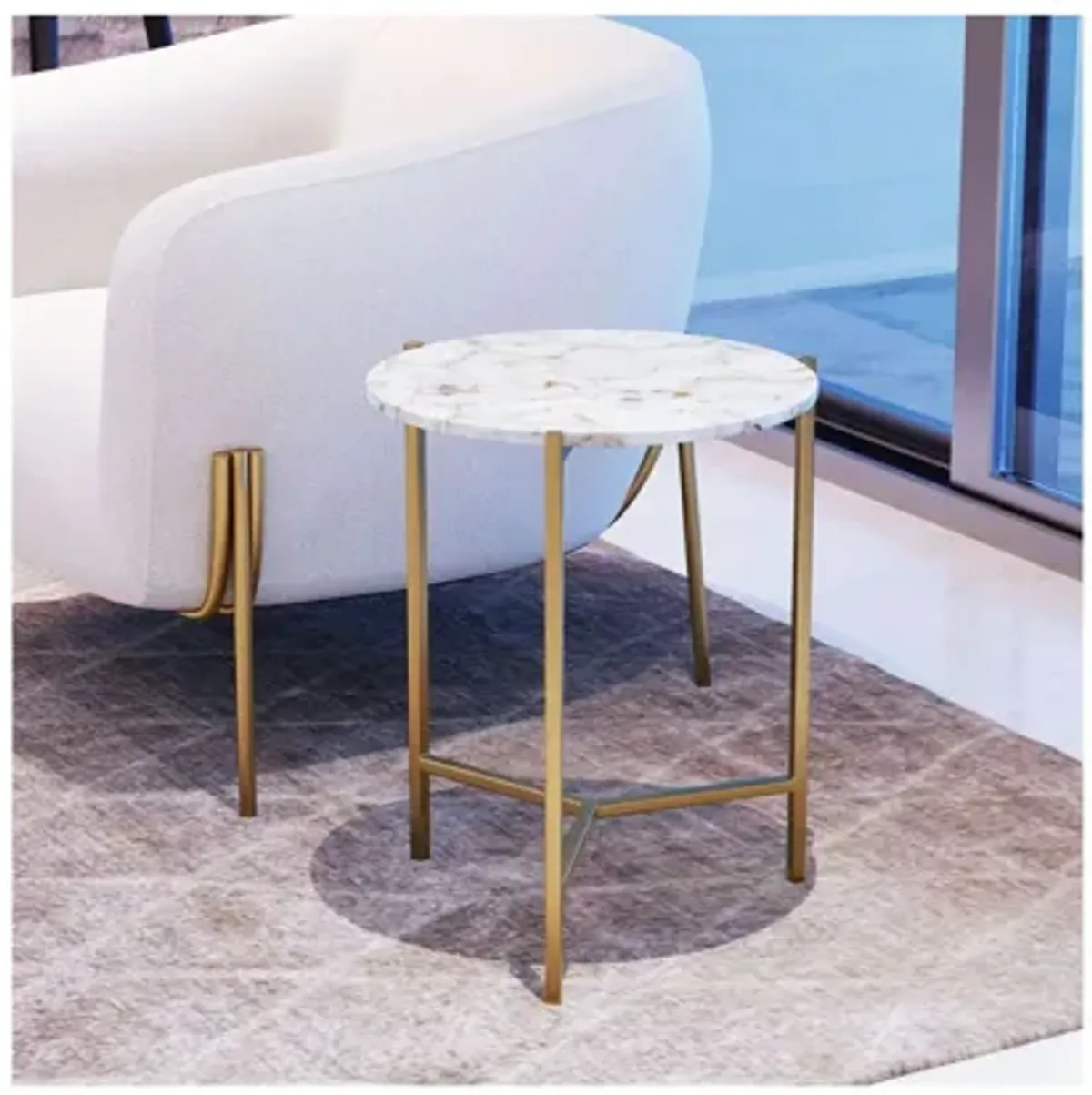 Haru Side Table White & Gold