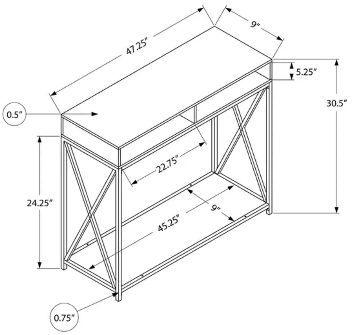 Grey Black 48" Metal Hall Console