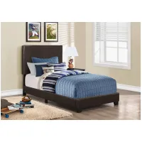 Dark Brown Leather-Look Twin Bed
