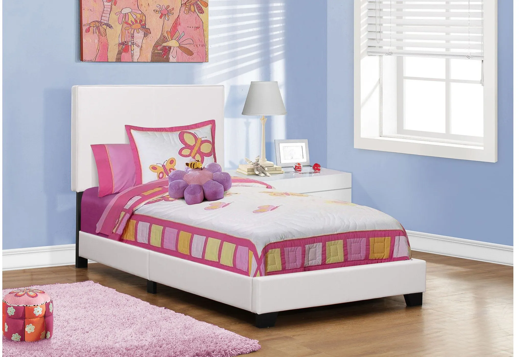 White Leather-Look Twin Bed