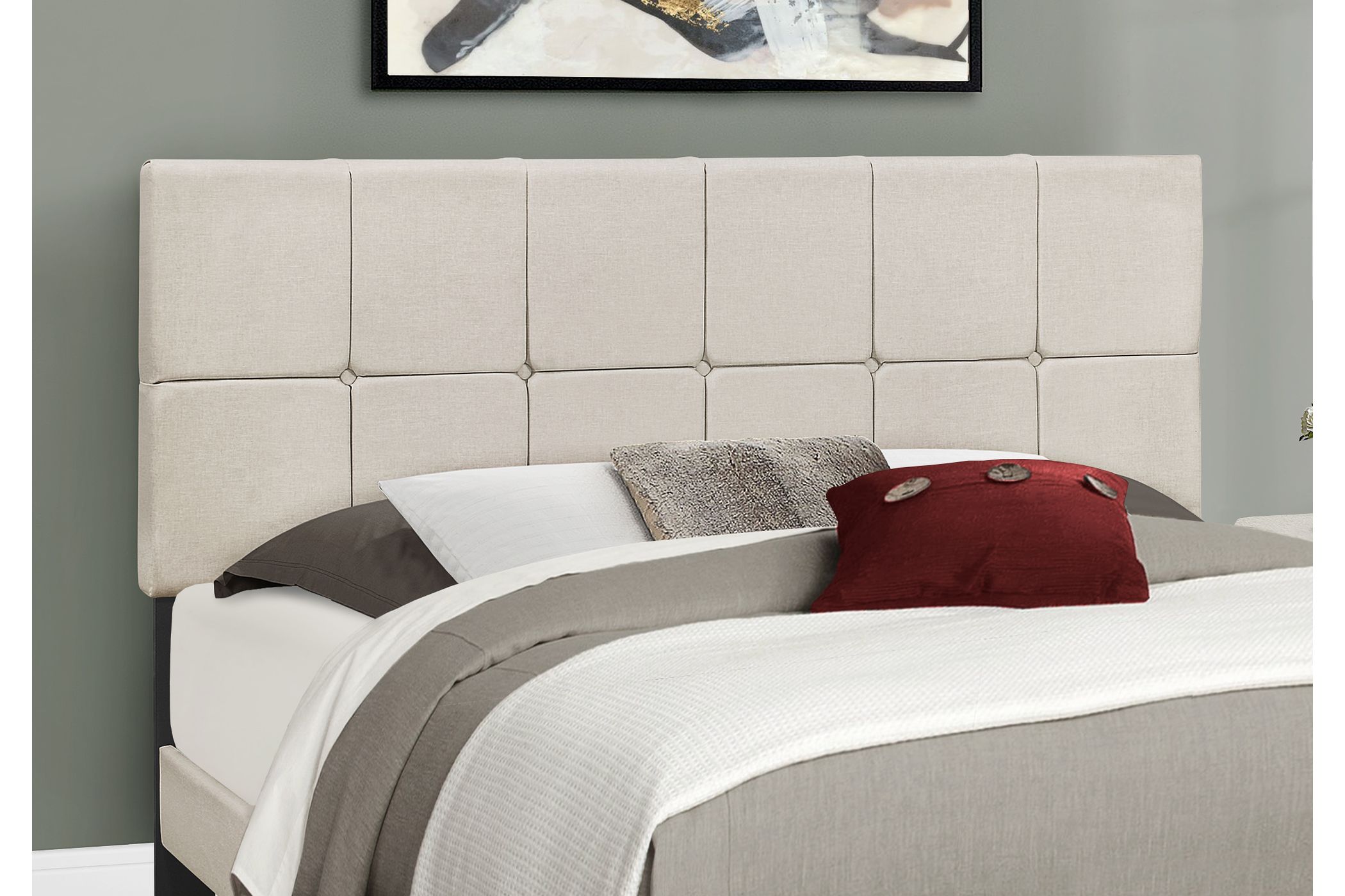 Beige Linen Queen Bed