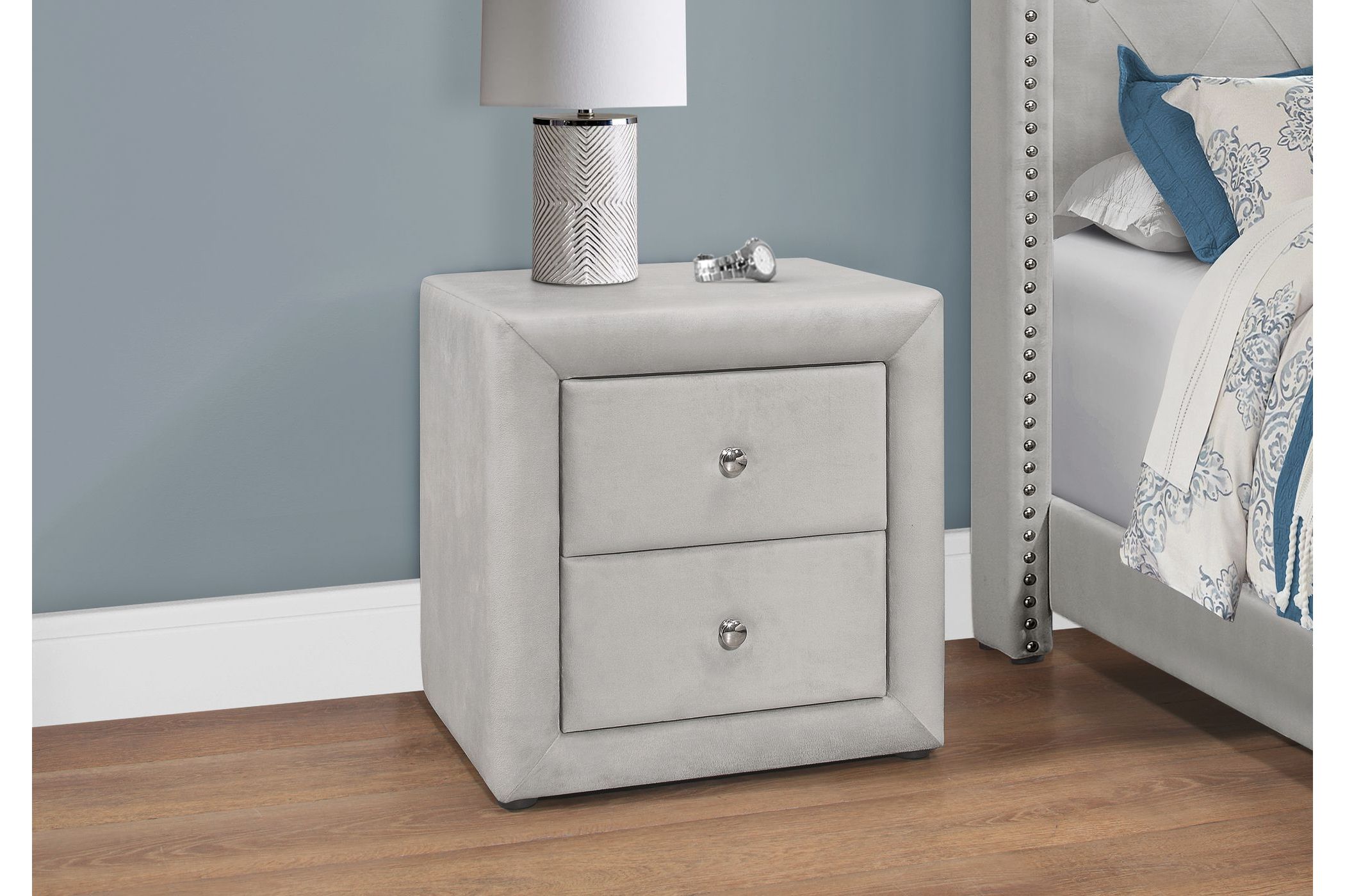 Light Grey Velvet Nightstand