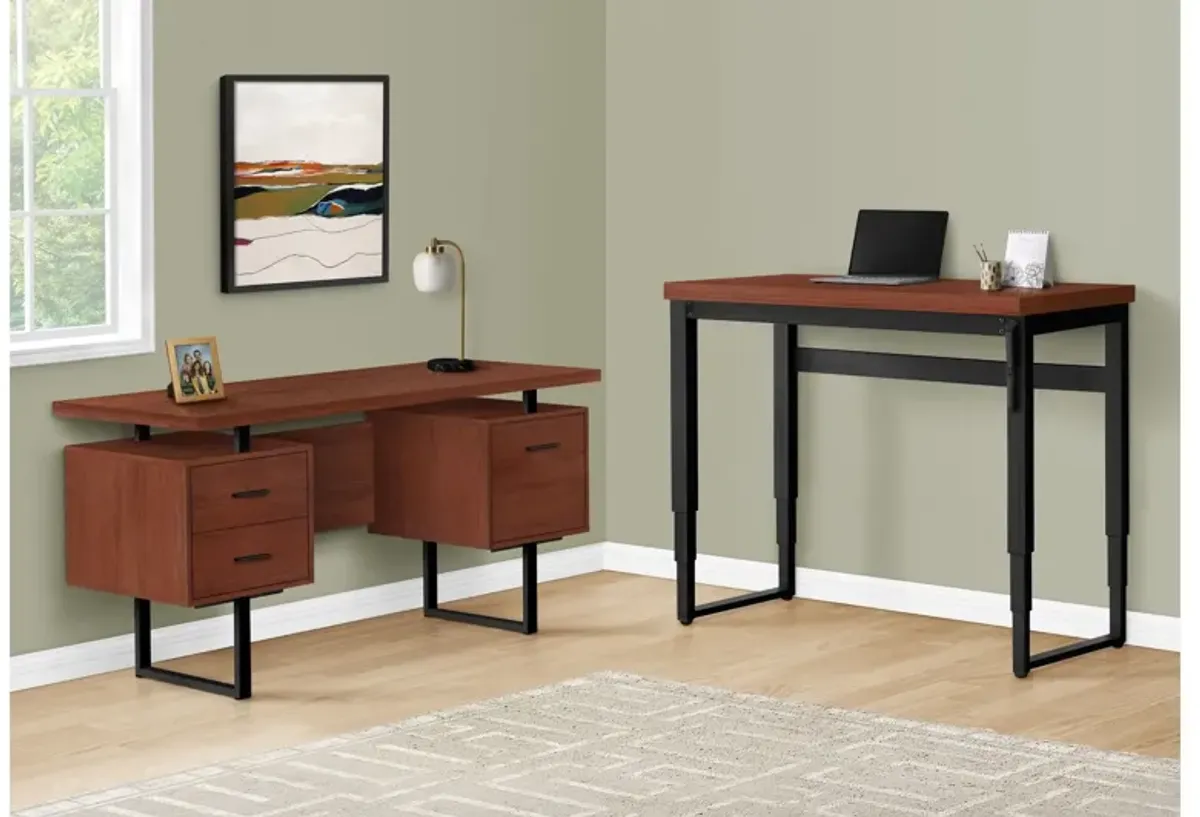 Cherry Adjustable Height Black Metal Computer Desk