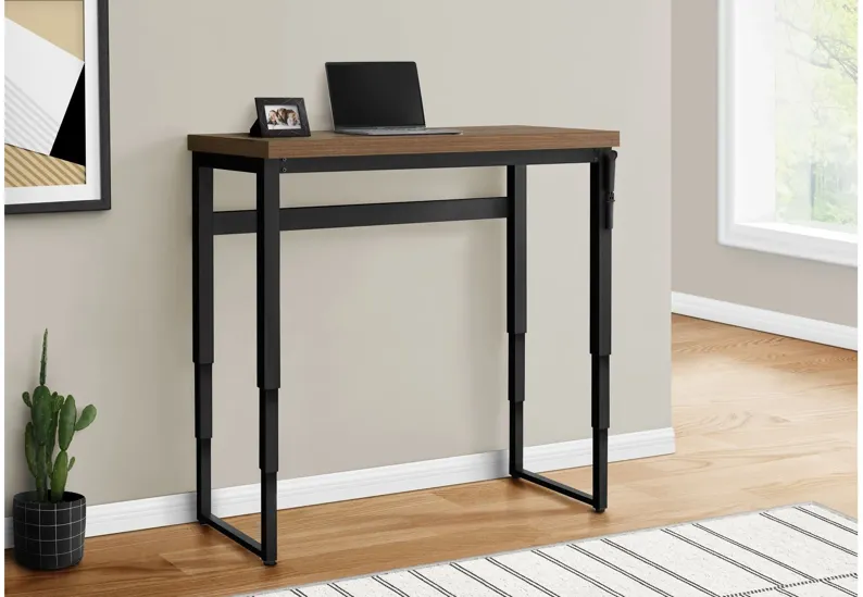 Walnut Adjustable Height Black Metal Computer Desk