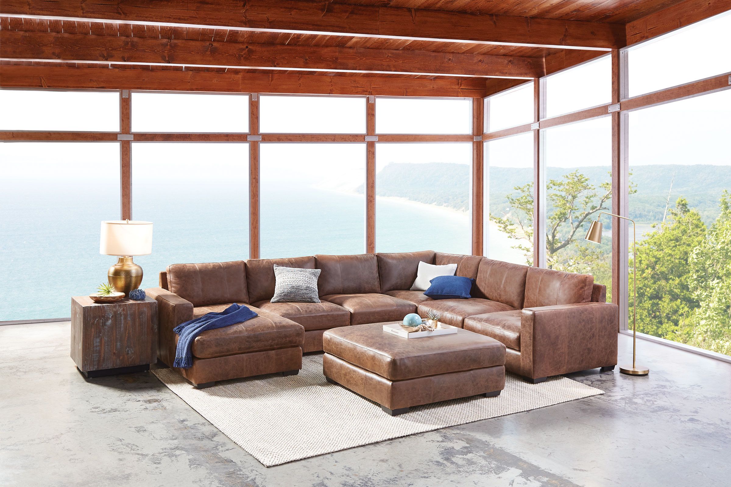 View of Dawkins 6 Piece Leather Sectional w/ Left Facing Chaise by Bernhardt