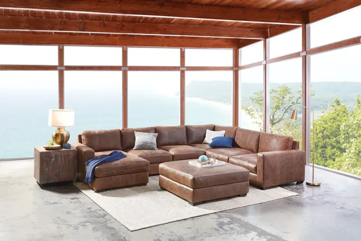 Dawkins 6-Piece Leather Sectional with Left Facing Chaise by Bernhardt