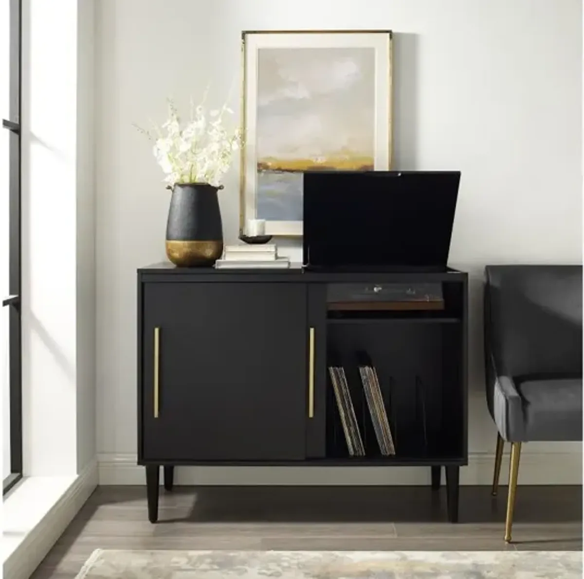 Everett Black Media Console