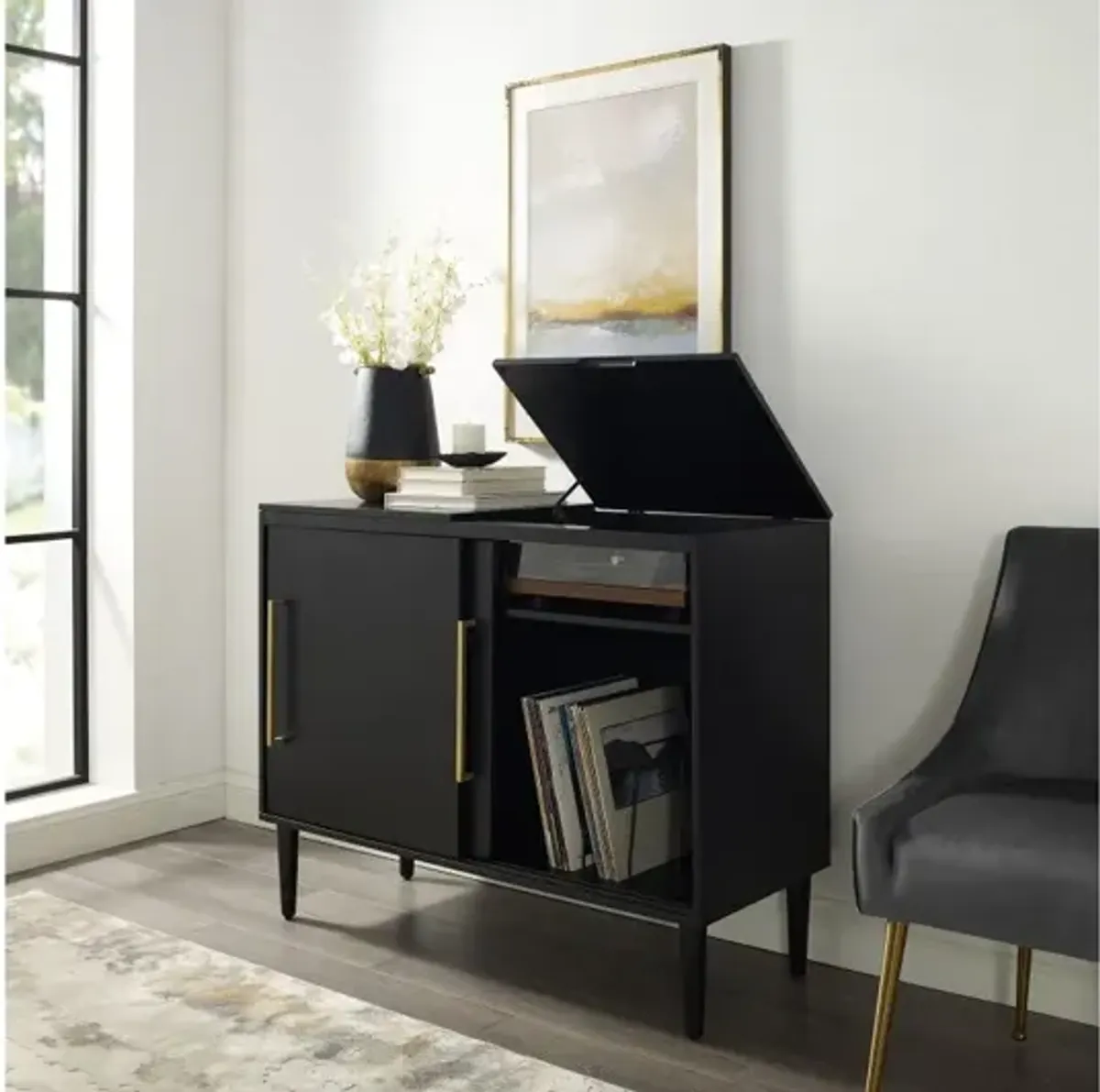 Everett Black Media Console