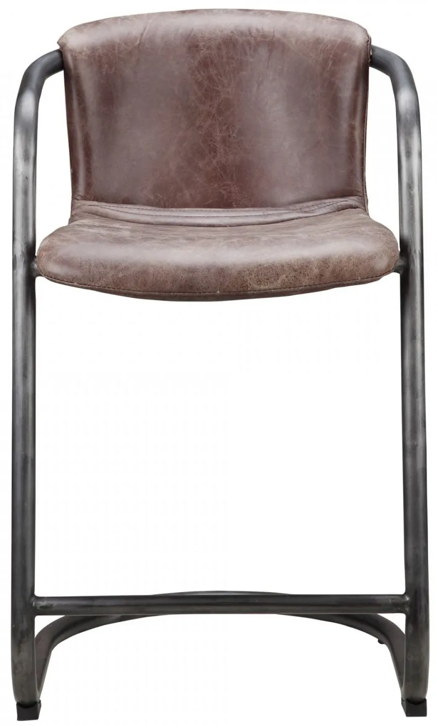 Freeman Counter Stool Grazed Brown Leather, Set of 2