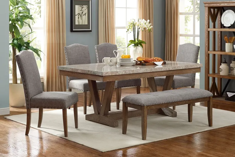 Vesper 6 Piece Rectangular Table + 4 Chairs & Bench