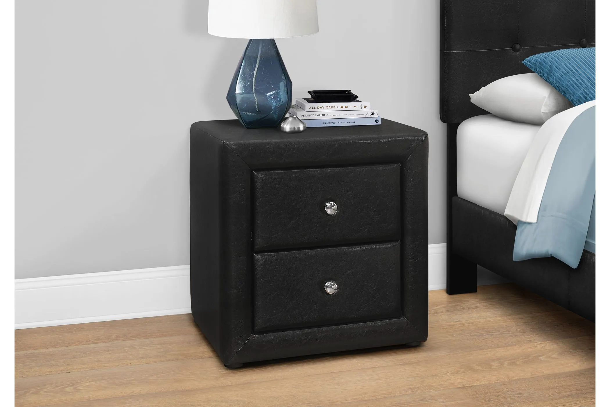 Black Leather-Look Nightstand