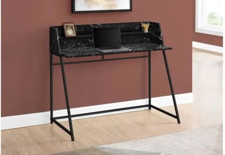 Black Marble-Look & Metal Computer Desk