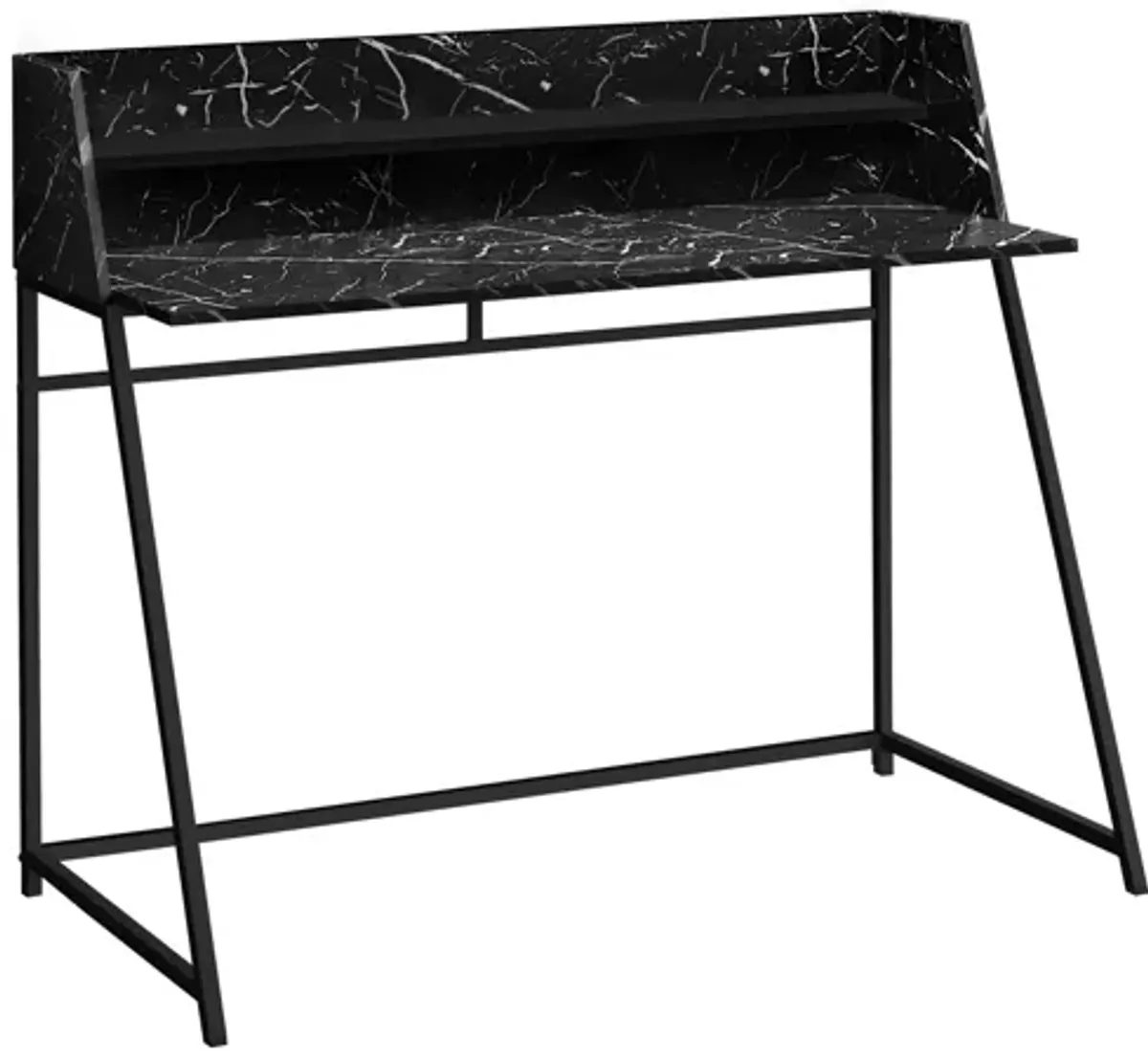 Black Marble-Look & Metal Computer Desk