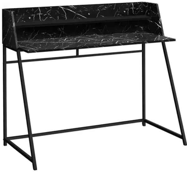 Black Marble-Look & Metal Computer Desk