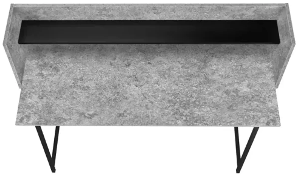 Grey Stone-Look & Black Metal Computer Desk