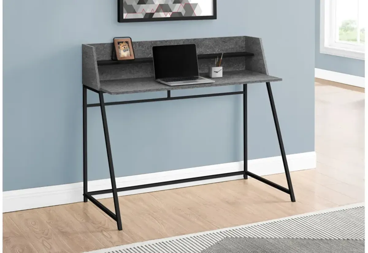 Grey Stone-Look & Black Metal Computer Desk