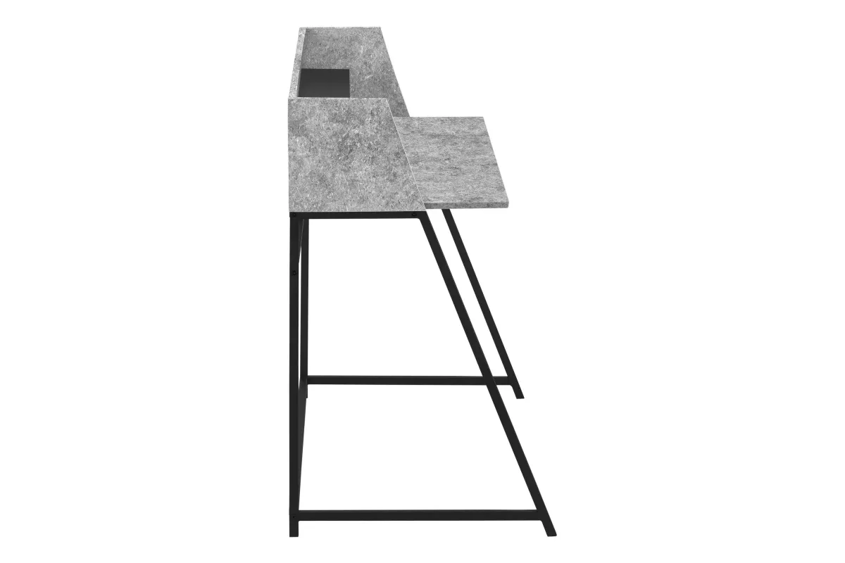 Grey Stone-Look & Black Metal Computer Desk