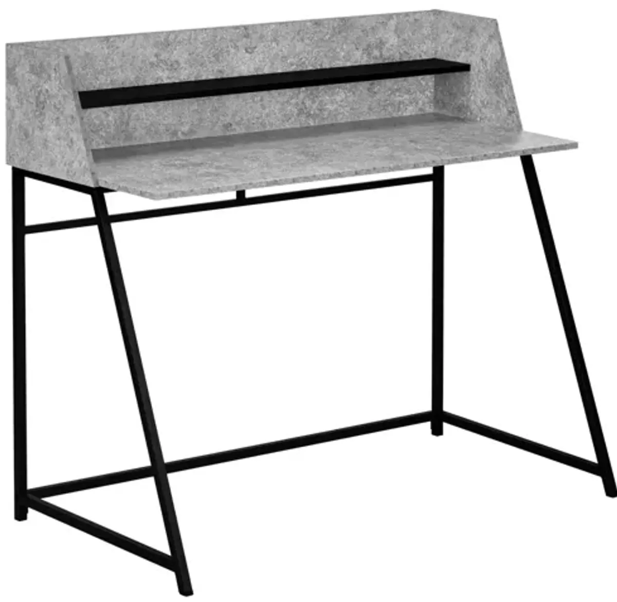 Grey Stone-Look & Black Metal Computer Desk