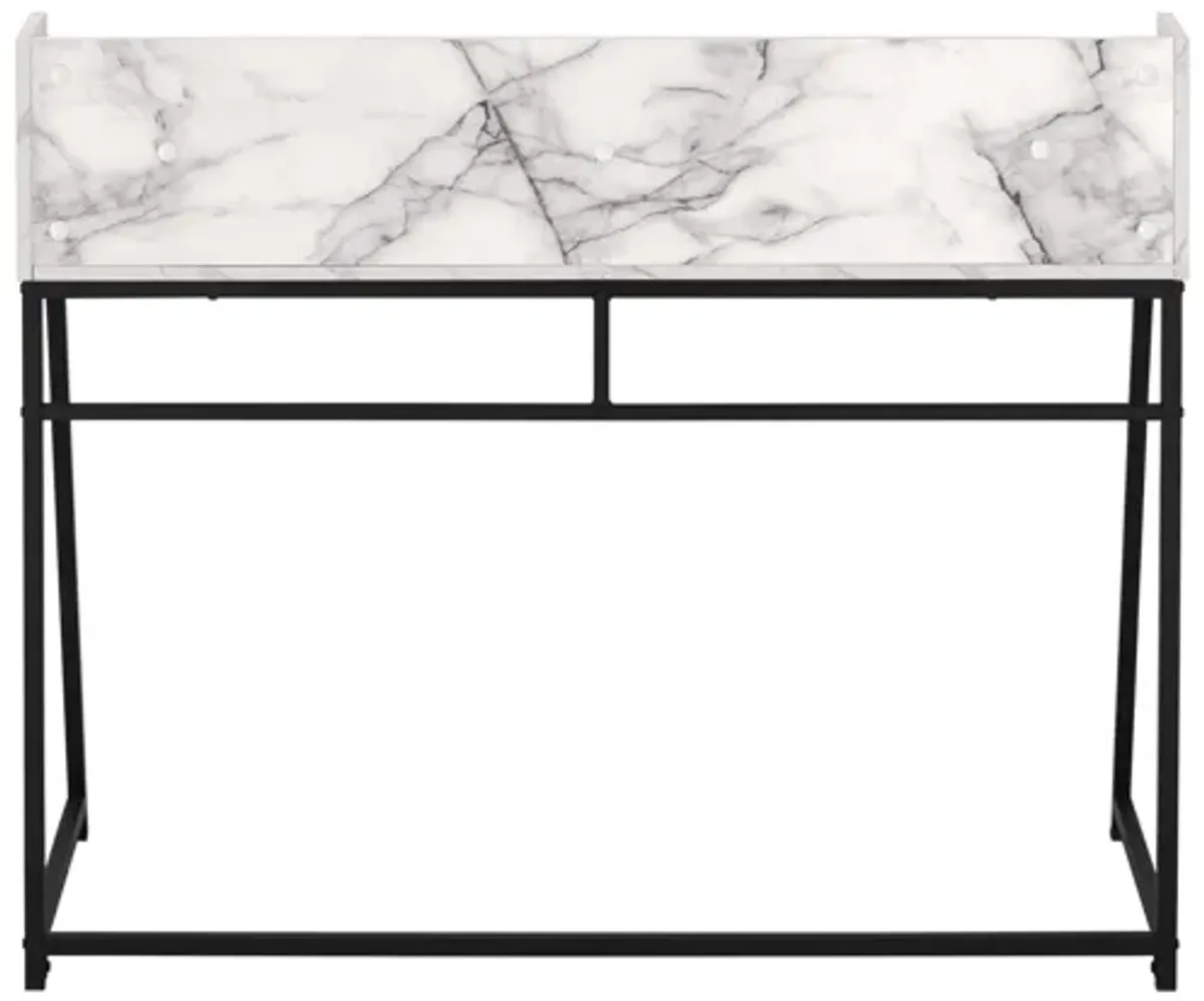 Marble Look & Black Metal Computer Desk