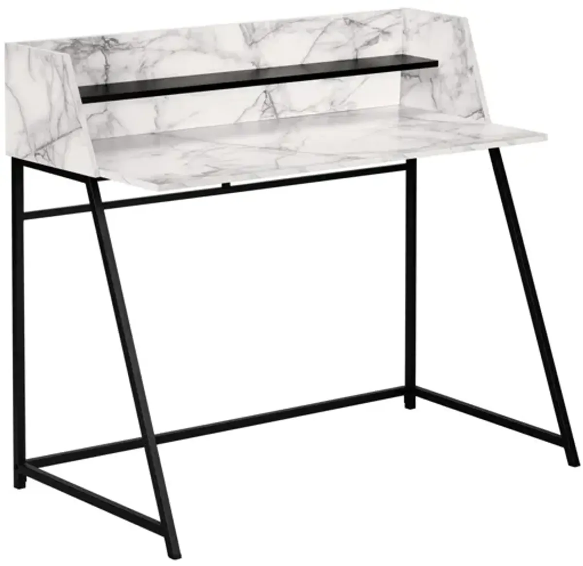 Marble Look & Black Metal Computer Desk