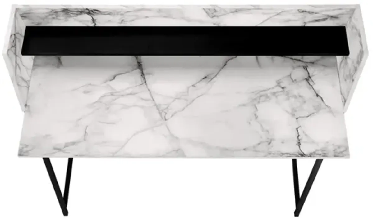 Marble Look & Black Metal Computer Desk