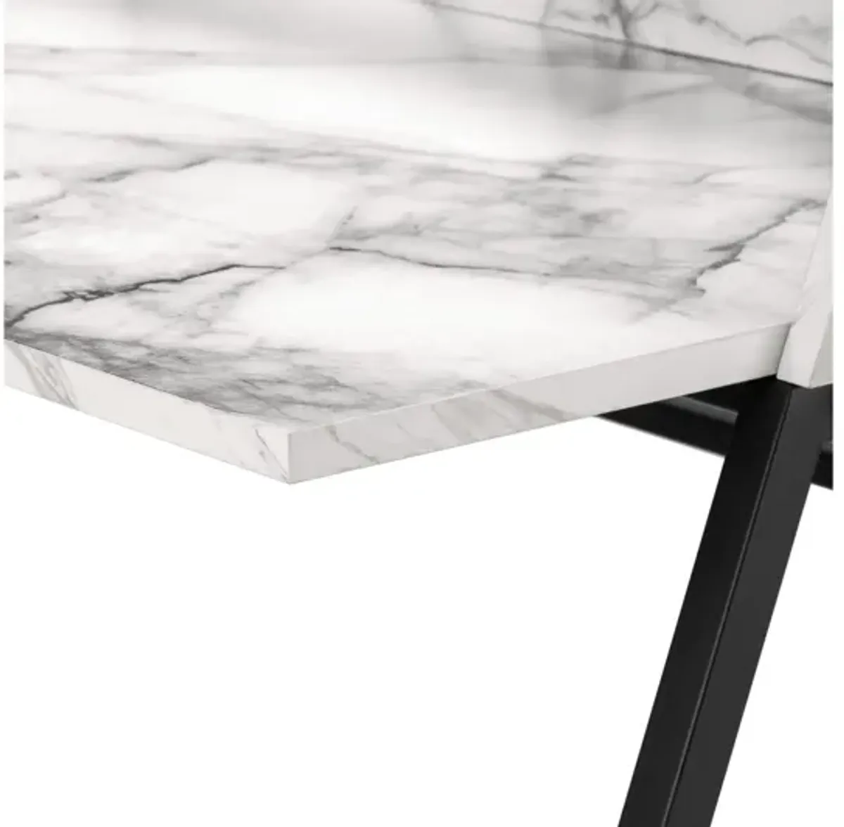 Marble Look & Black Metal Computer Desk