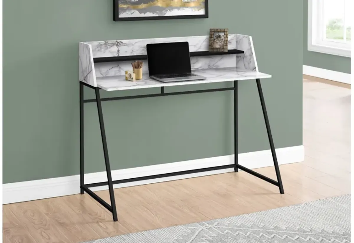 Marble Look & Black Metal Computer Desk