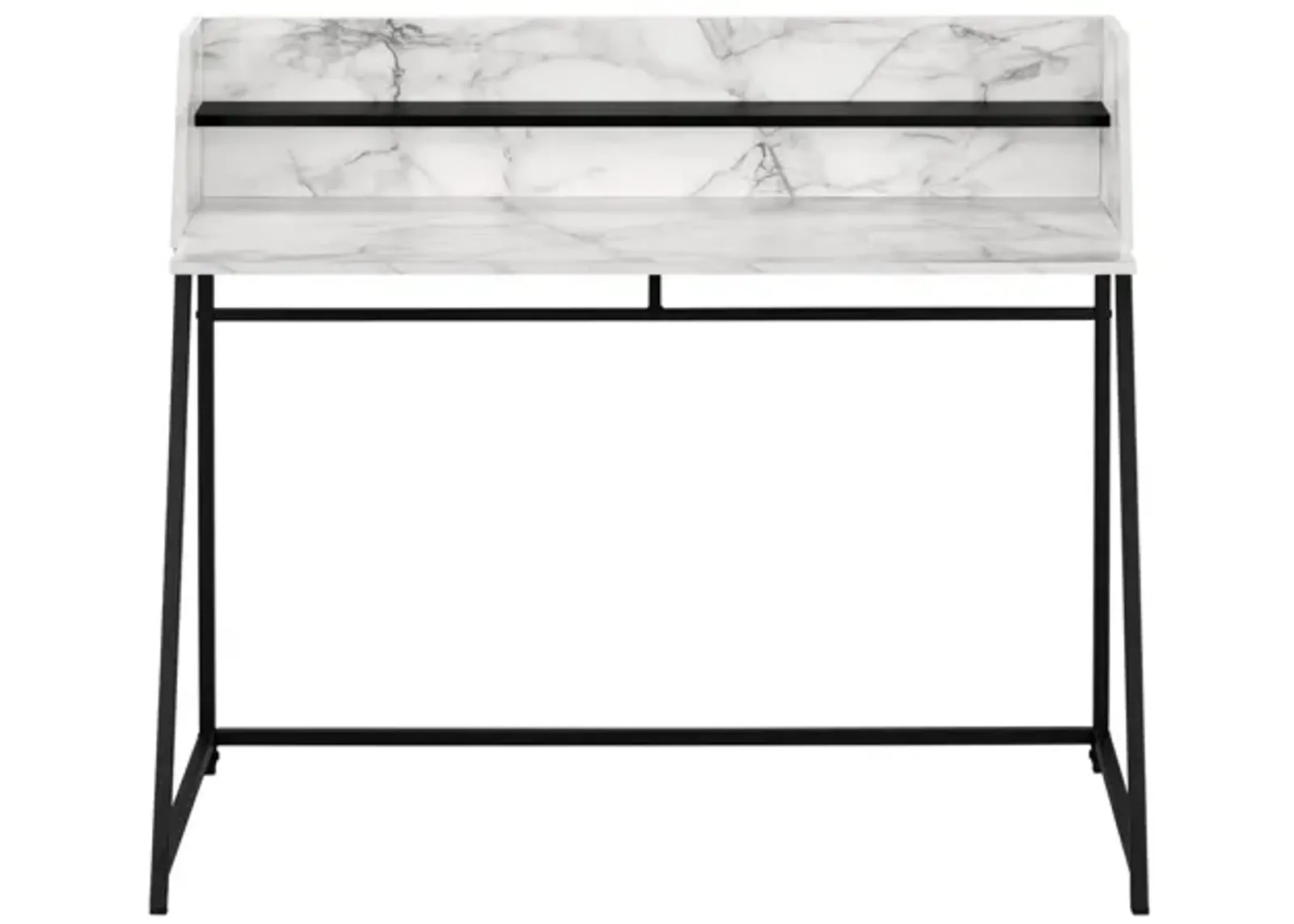 Marble Look & Black Metal Computer Desk