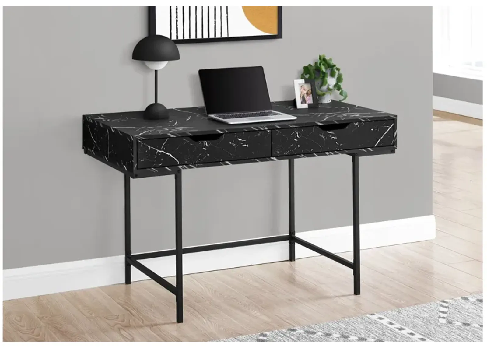 Black Marble-Look Computer Desk