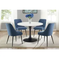 Colfax Round Marble Table + 4 Navy Chairs