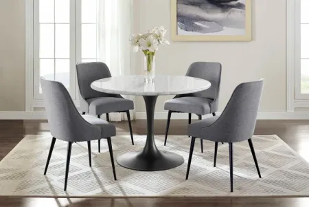 Colfax Round Marble Table + 4 Grey Chairs