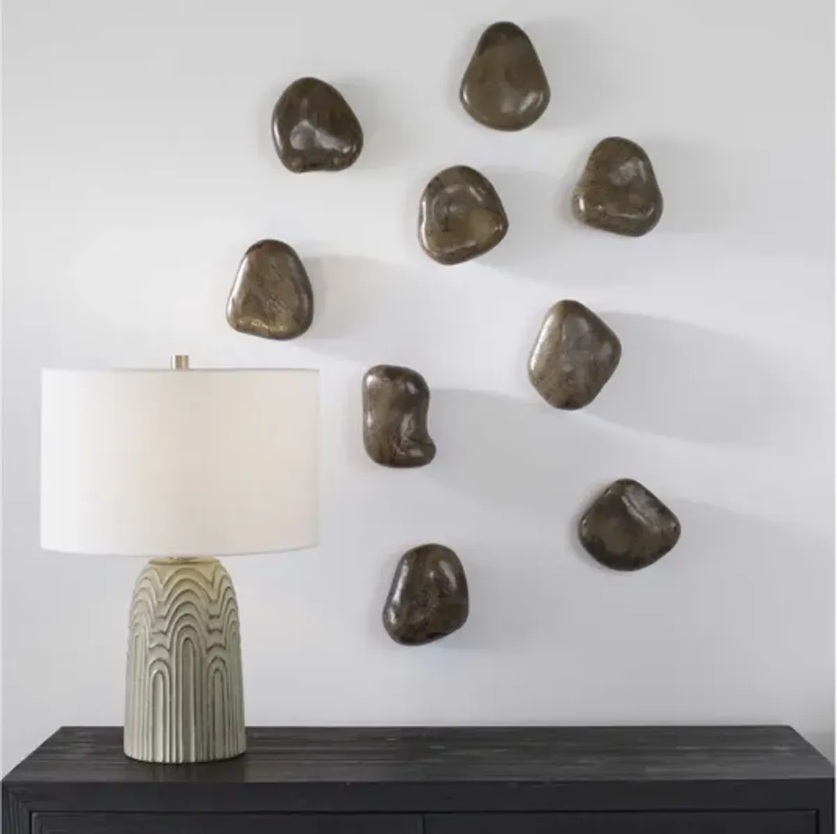 Pebbles Walnut Wood Wall Décor, Set of 9