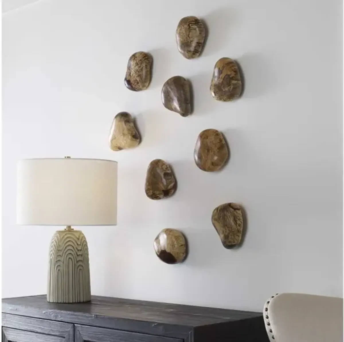 Pebbles Blonde Wood Wall Décor, Set of 9