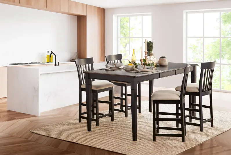 Anni Solid Maple Gathering Table with Auburn Finish + 4 Upholstered Stools by Gascho