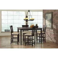 Anni Solid Maple Gathering Table with Driftwood Finish + 4 Upholstered Stools by Gascho