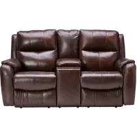 Zeus Chocolate Dual Power Leather Reclining Console Loveseat by Southern Motion