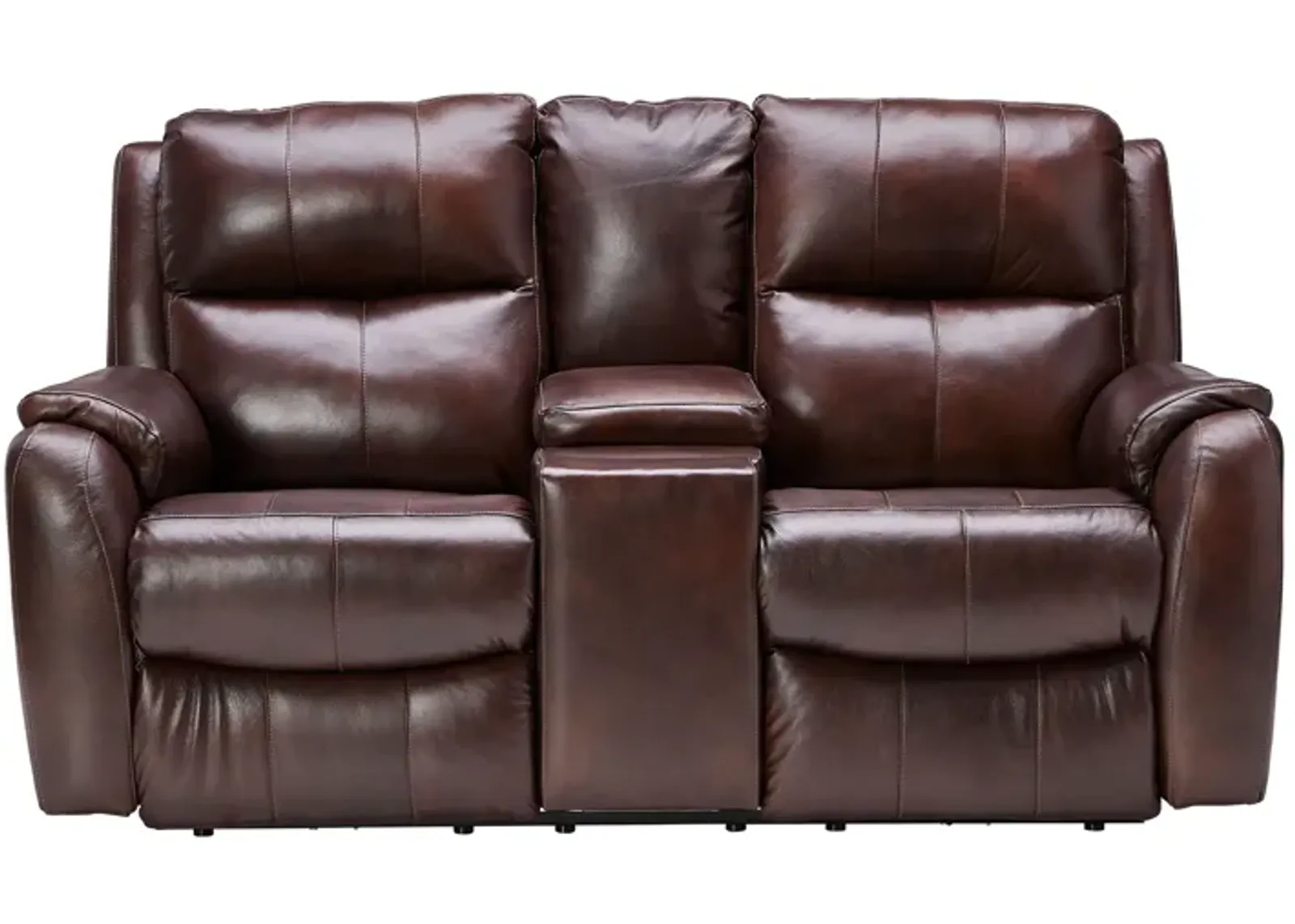 Zeus Chocolate Dual Power Leather Reclining Console Loveseat by Southern Motion