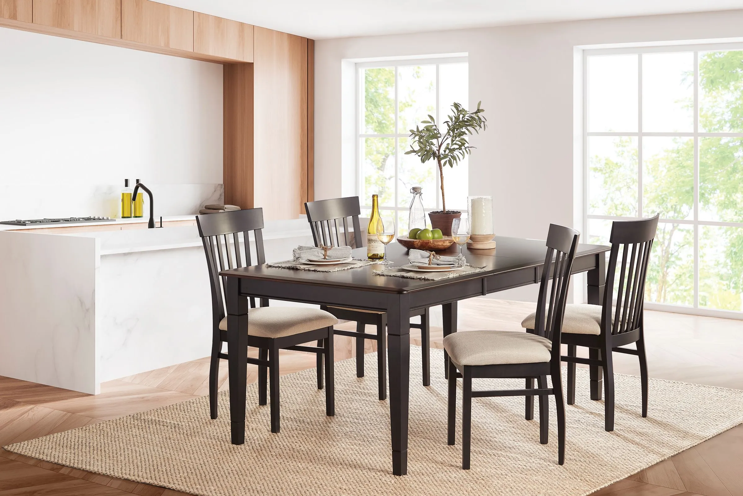 Anni Solid Maple Table with Auburn Finish + 4 Upholstered Chairs by Gascho