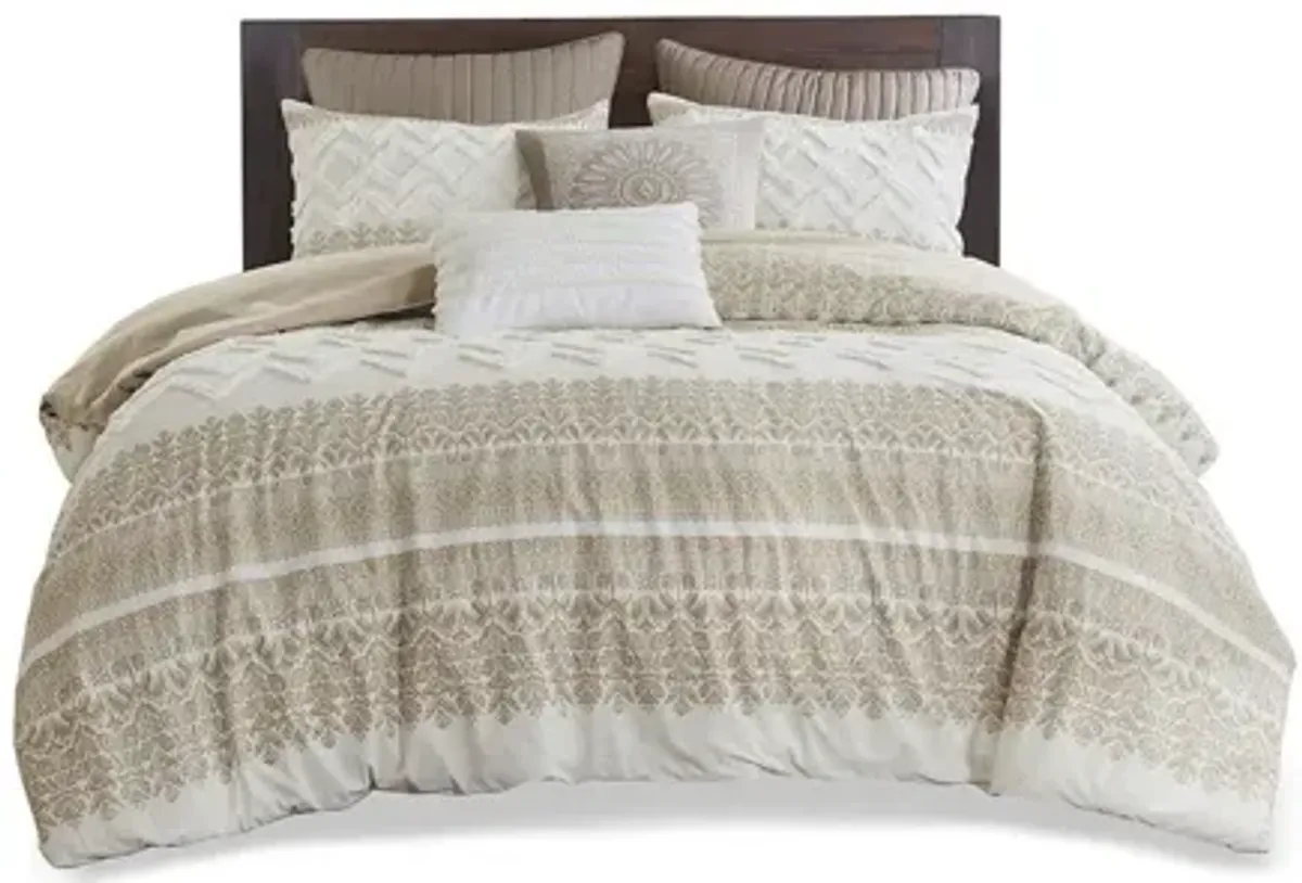 Mila 3-Piece Taupe Queen Comforter Set