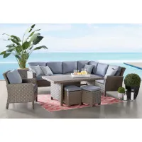 Retreat Dining Table + Sectional + Chair + 2 Ottoman Set