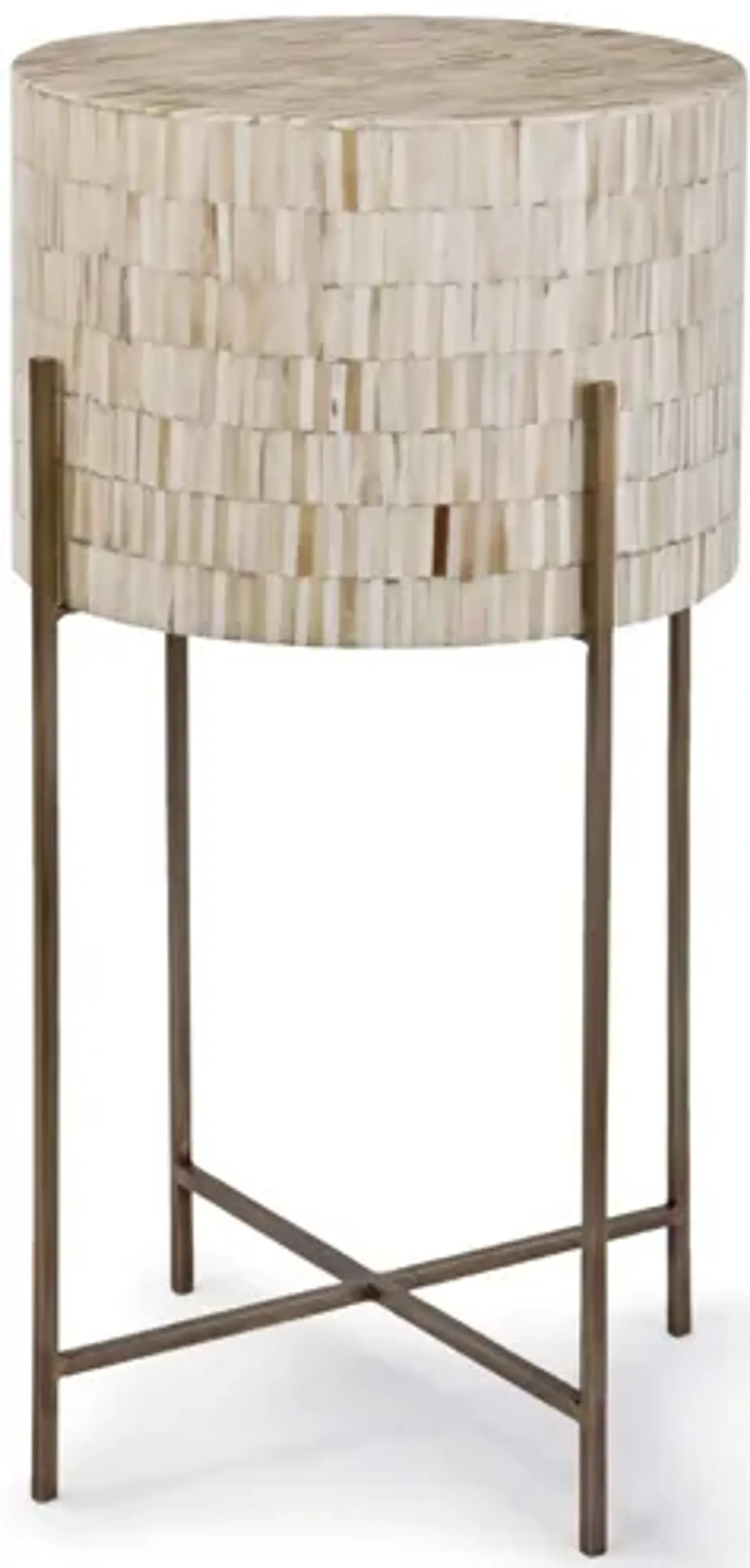 Bone Antique Brass Drum Table by Regina Andrew