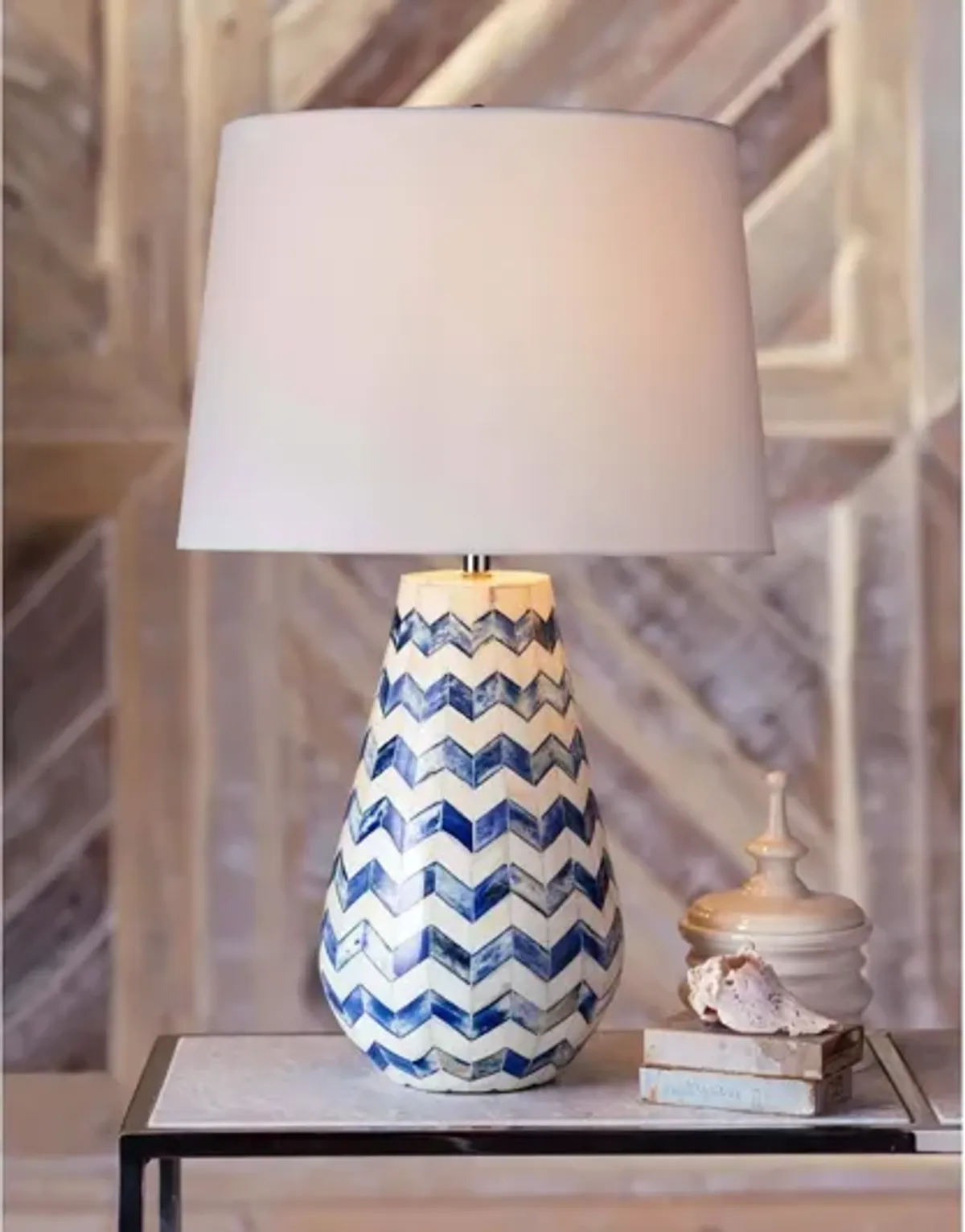 Coastal Living Cassia Blue Chevron Table Lamp by Regina Andrew