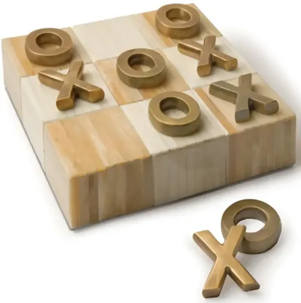 Tic Tac Toe Flat Board With Brass Pieces by Regina Andrew