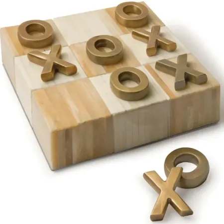 Tic Tac Toe Flat Board With Brass Pieces by Regina Andrew