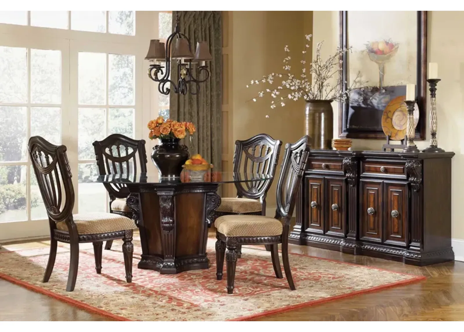 Cabernet Round Table + 4 Wood Side Chairs